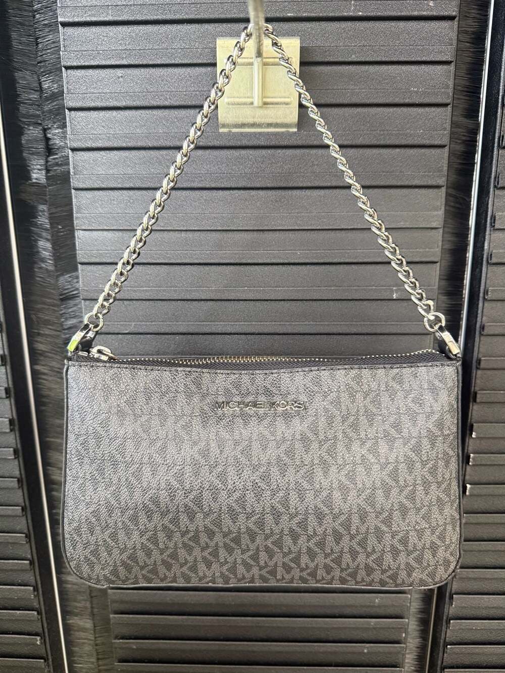 Michael Kors Jet Set Travel Logo Print Zip Pouch with Chain Strap